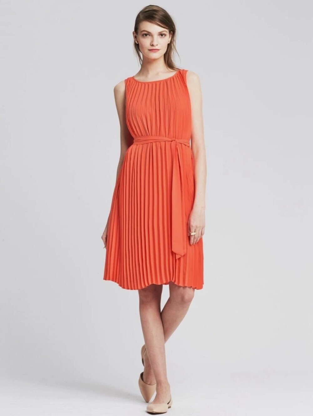 New! Banana Republic Pleated Coral Sleeveless Belted Dress Y2K Cottagecore Retro